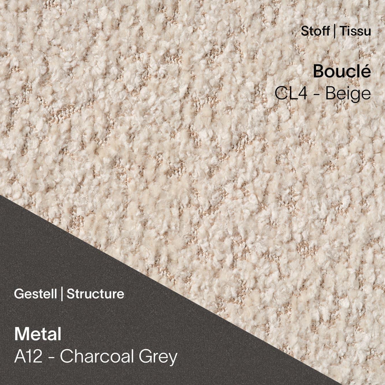 Stoff Bouclé CL4 Beige kombiniert mit Metallgestell A12 in Charcoal Grey