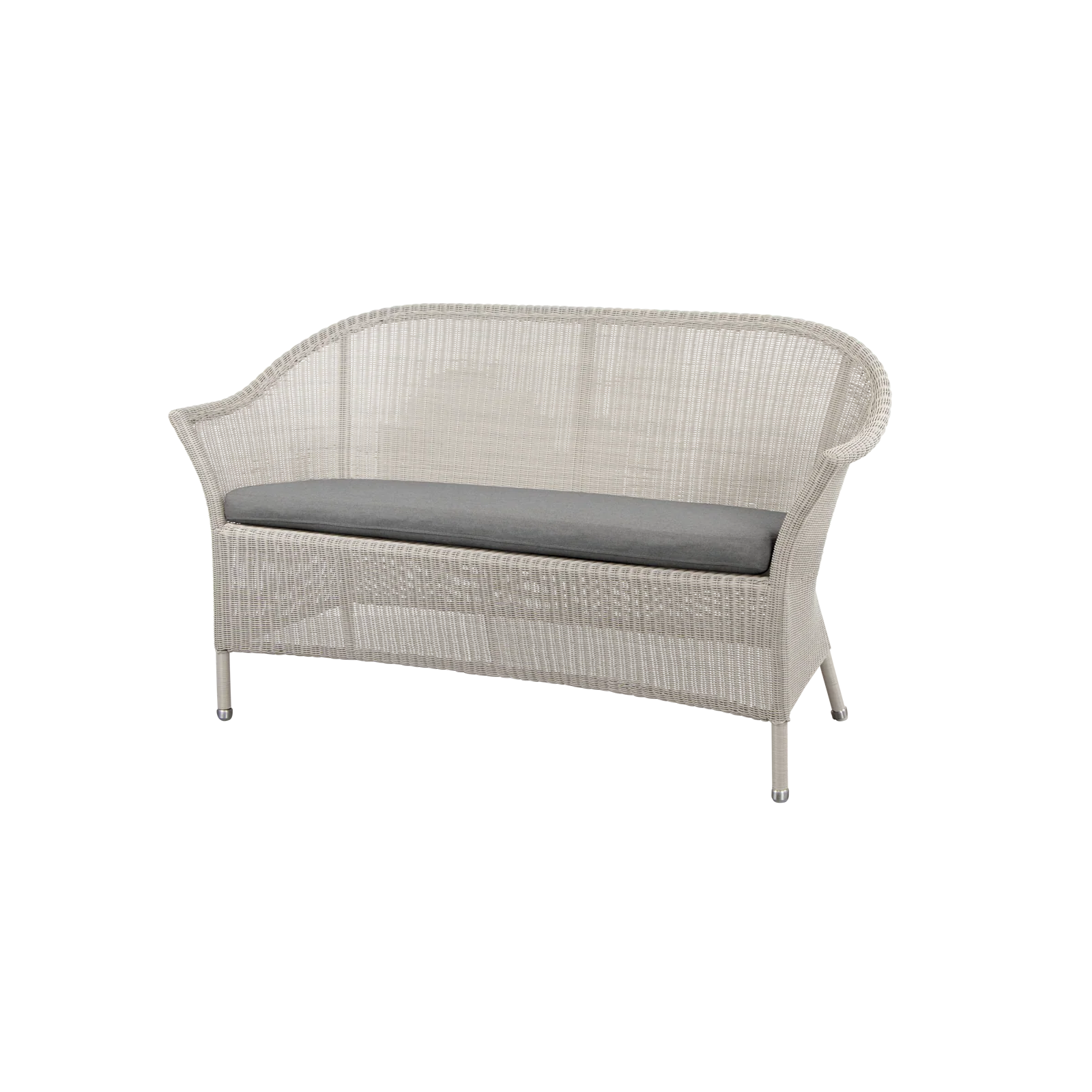 LANSING Gartensofa von Cane-line mit grauem Natté-Sitzkissen – eleganter Kontrast zum hellen Geflecht