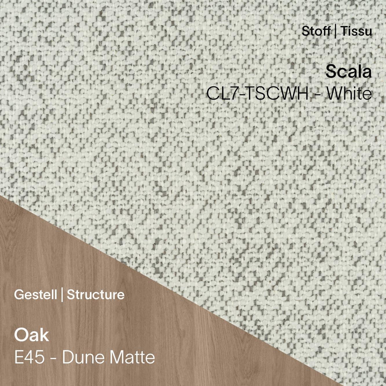 Stuhl CUORI – Bouclé CL4 Beige mit Eiche Dune Matte Gestell (E45)