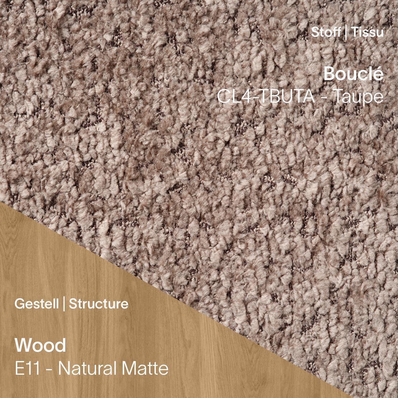 Mobitec CUORI – Bouclé CL4 Taupe kombiniert mit E11 Eiche Natural Matte Holzbeinen