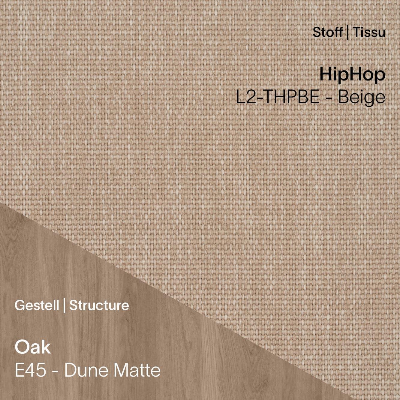 CUORI von Mobitec – Hip Hop CL2 Beige Bezug kombiniert mit E45 Eiche Dune Matte Beinen