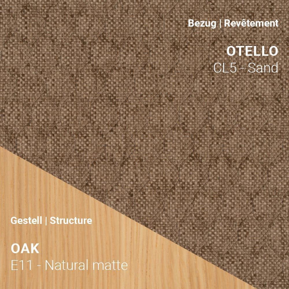 CUORI Stuhl mit Otello CL5 Sand Stoff und E11 Eiche Natural Matte Holzgestell