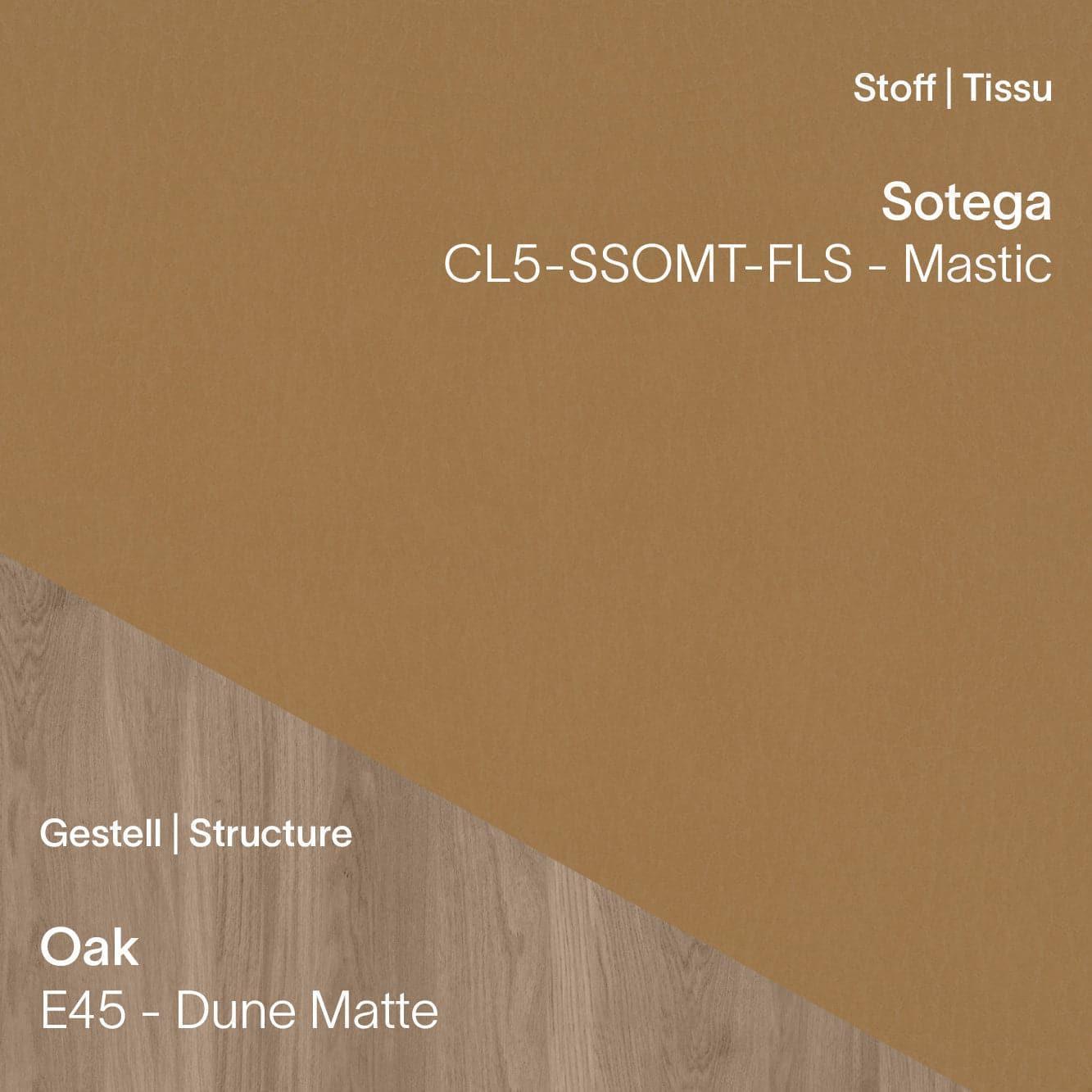 Stuhl CUORI mit Stoff Sotega CL5 Mastic und Eichenbeinen Dune Matte (E45)