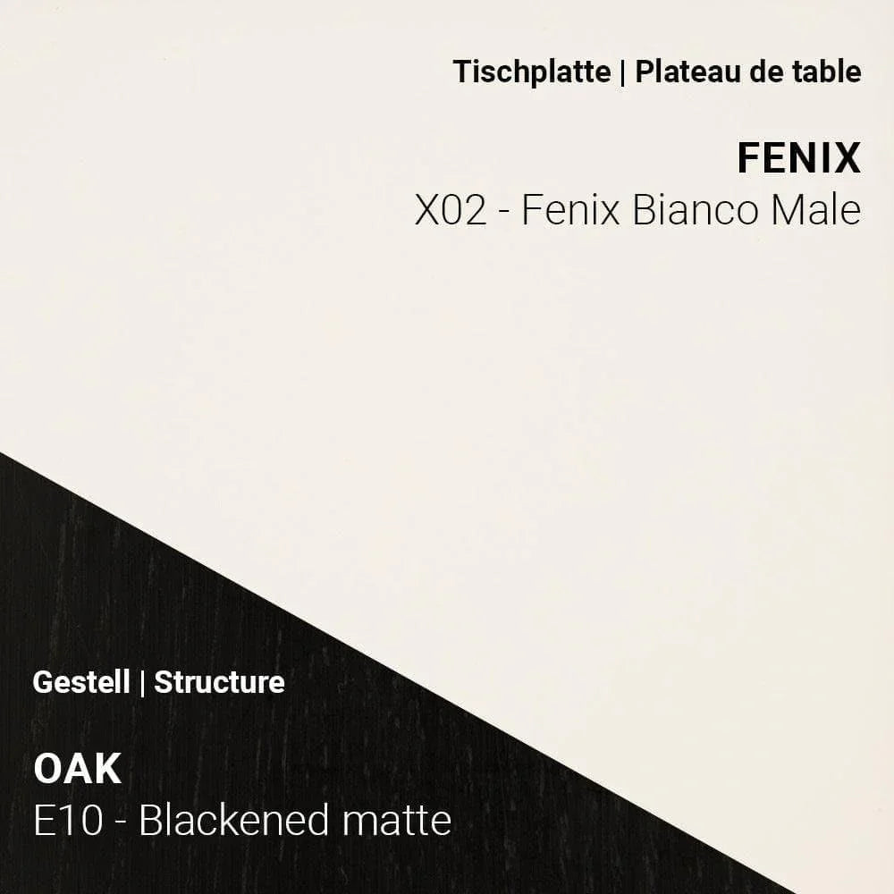 Tischplatte Fenix x02 Bianco Male mit Gestell in Eiche Blackened Matte (E10)