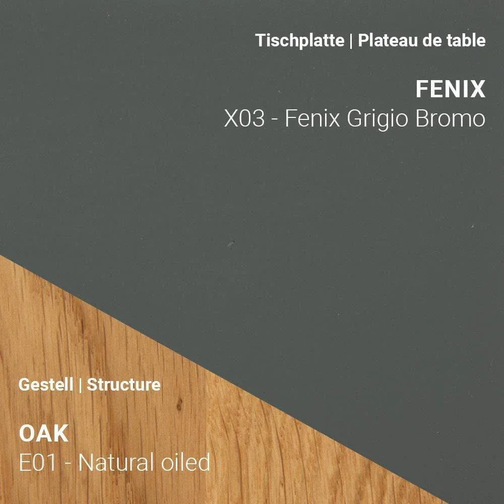 Tischplatte Fenix x03 Grigio Bromo kombiniert mit Eiche-Gestell Natural Oiled (E01)
