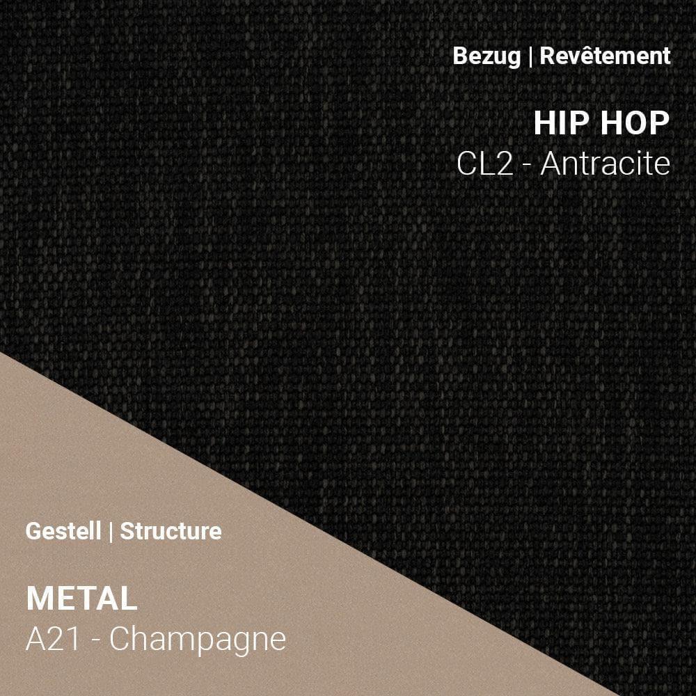 Stoff Hip Hop CL2 Anthracite kombiniert mit Metallgestell A21 in Champagne