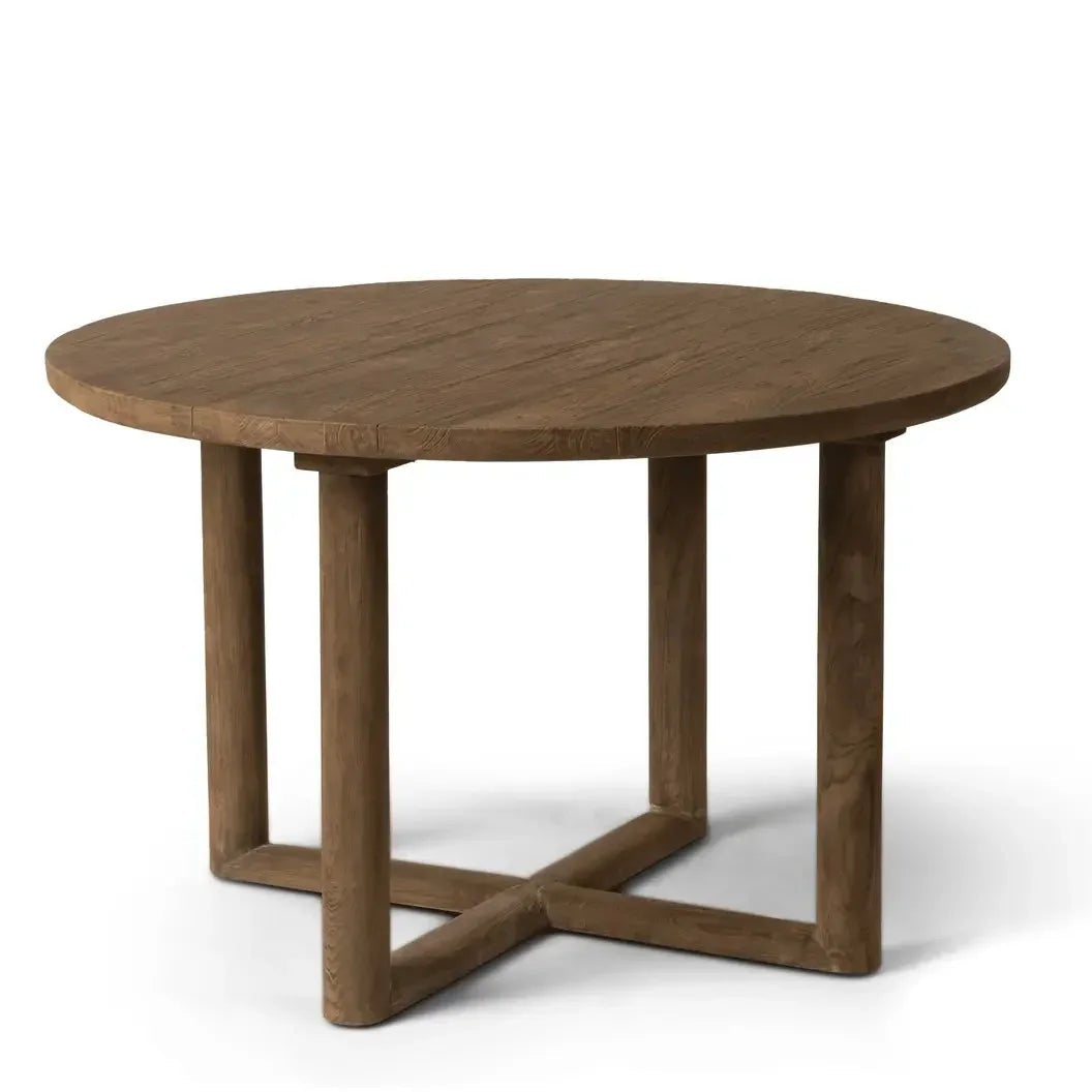 Runder Esstisch JUSTIN Ø120 cm – moderner Massivholztisch aus Teakholz mit klarer Form, ideal für kleine Essbereiche, Küche oder Wintergarten