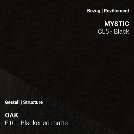 Mobitec Stuhl KNUT C0110 mit Stoff Mystic CL5 Black und Eiche Blackened Matte – tiefschwarzer Bezug mit weicher Oberfläche