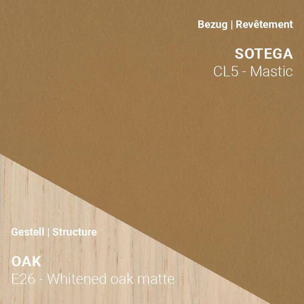 Heller Stoffstuhl LOLA C3012 mit Bezug in Mastic und weiß geölter Eiche