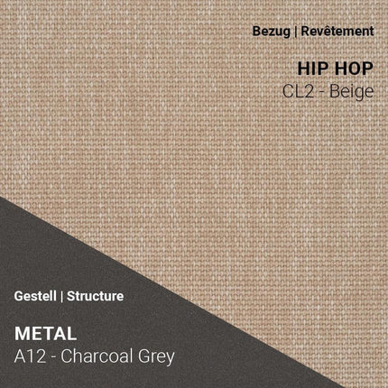 Stuhl LOLA C3110 von Mobitec mit Hip Hop CL2 Beige und A12 Metal Charcoal Grey Gestell