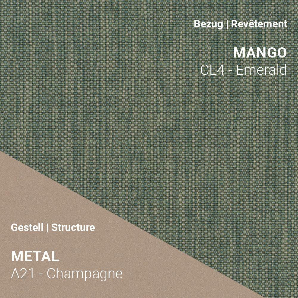 Stuhl PAMP C1216 mit grünem Stoff Mango CL4 Emerald und edlem A21 Champagne Gestell