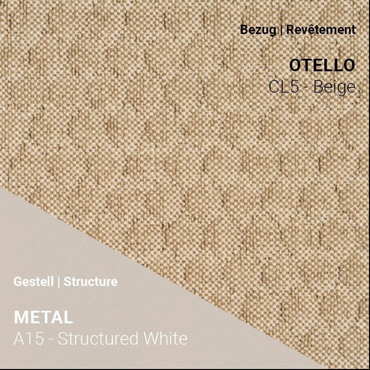 PAMP C1216 mit hellbeigem Bezug und edlem Metallgestell A21 in Champagne