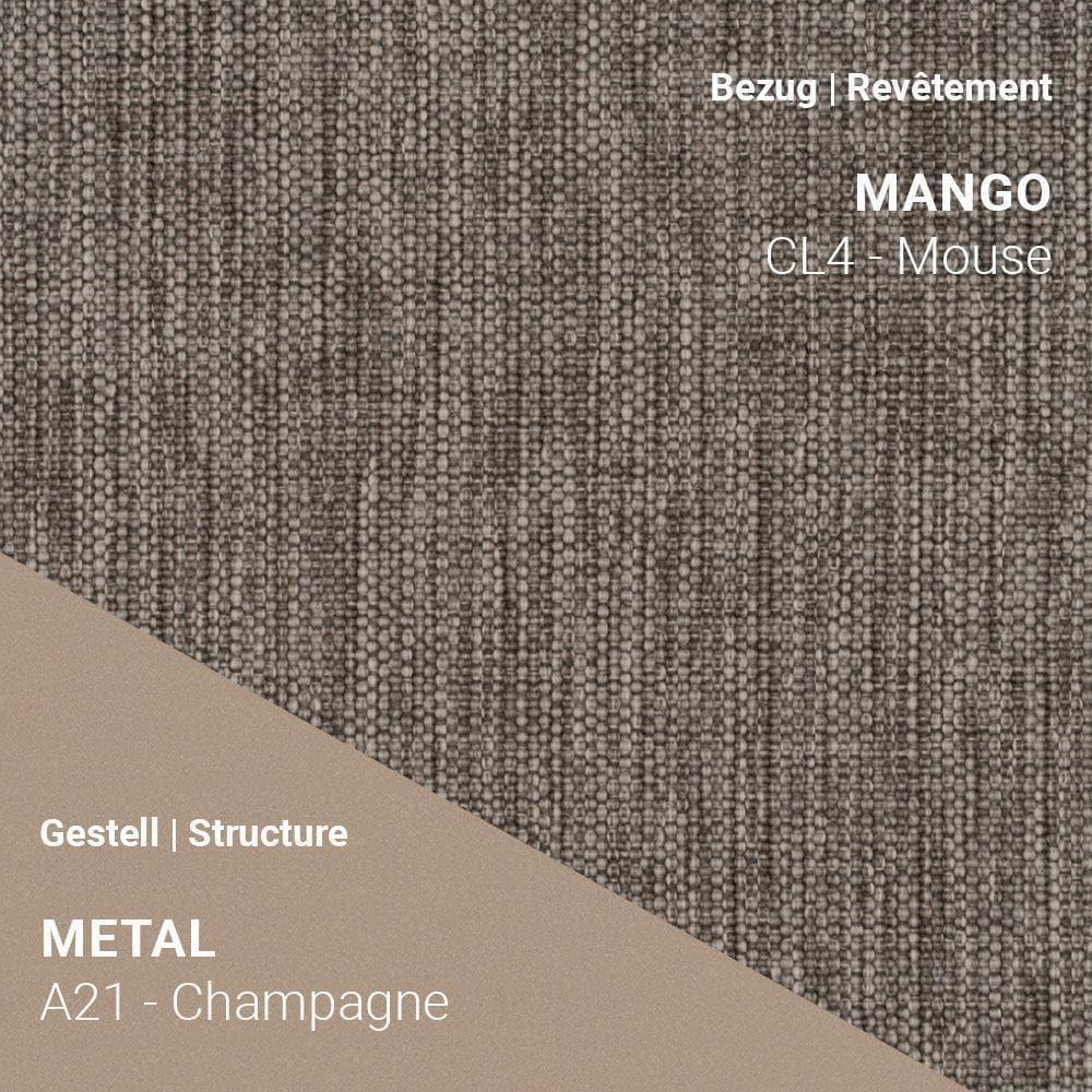Barstuhl mit dezentem Stoff Mango CL4 Mouse und elegantem A21 Gestell in Champagne-Finish