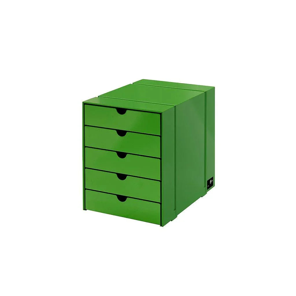 Inos K1 Schubladenmodul von USM Haller in klassischem USM Grün – einzigartiges Designelement für Liebhaber modularer Möbelkultur