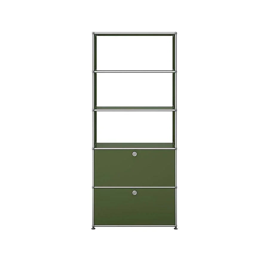 Regalsystem M24 von USM Haller in Olivgrün – harmonischer Naturton für nachhaltige Interieurkonzepte, Homeoffice oder Kreativräume