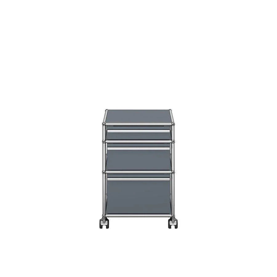 Modularer Rollcontainer M63 in Mittelgrau von USM Haller – elegante Büroausstattung für flexible Organisation und langlebiges Möbeldesign