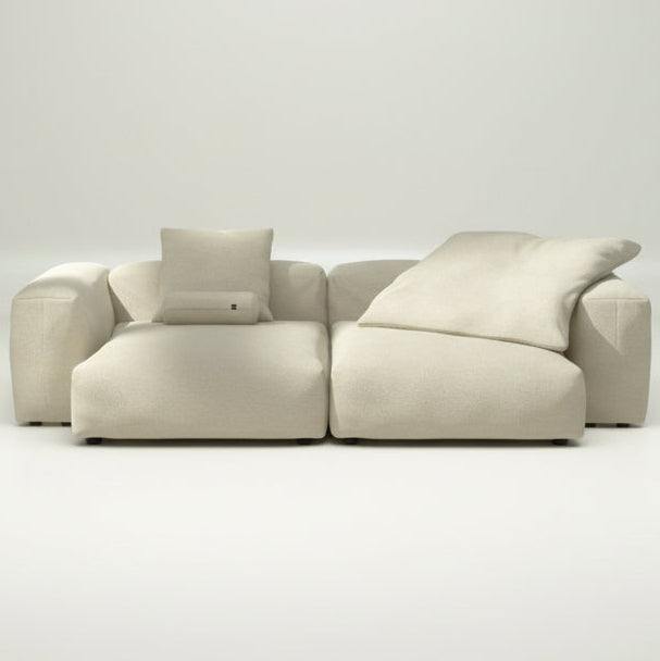 vetsak Sofa SET 02 XL als klassischer Zweisitzer im Stoff Bouclé Duna mit Kissen – großzügiger Komfort in natürlichem Sandton mit strukturierter Oberfläche