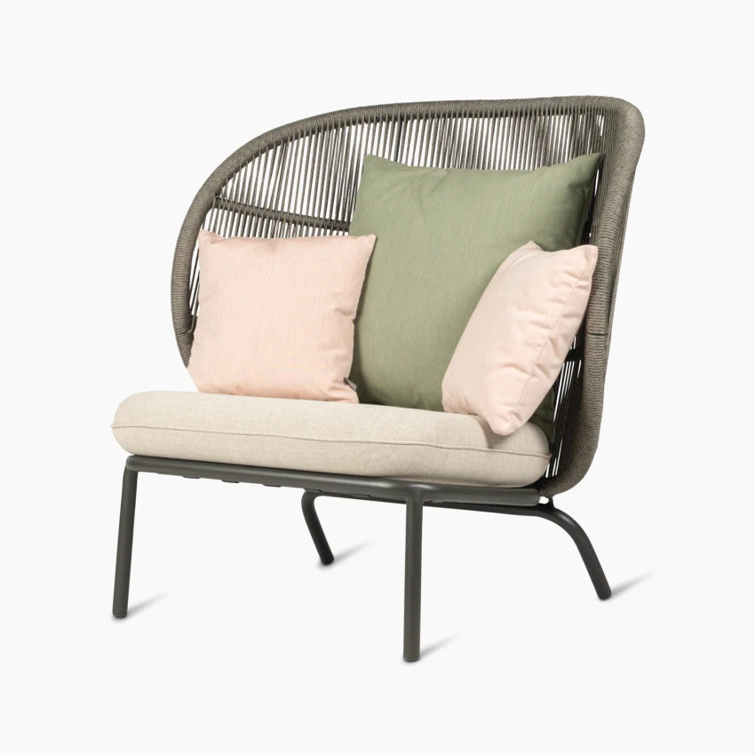Vincent Sheppard KODO COCOON Gartensessel in Fossil Grey mit Polypropylenseil und Kissen