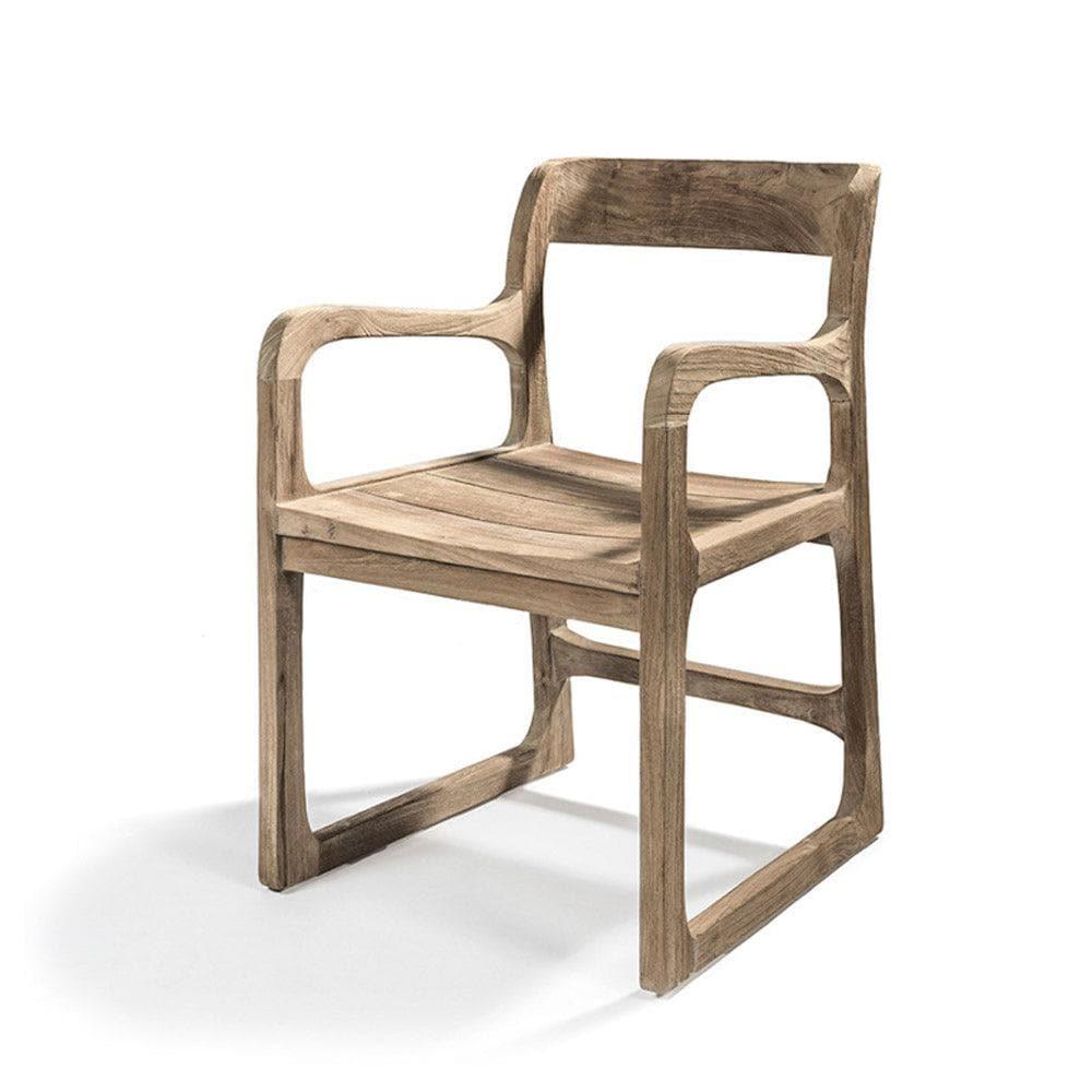 Armlehnstuhl SALLY von Gommaire ohne Kissen – filigraner Outdoor-Stuhl aus recyceltem Teakholz mit klarer Linienführung für Terrasse und Garten