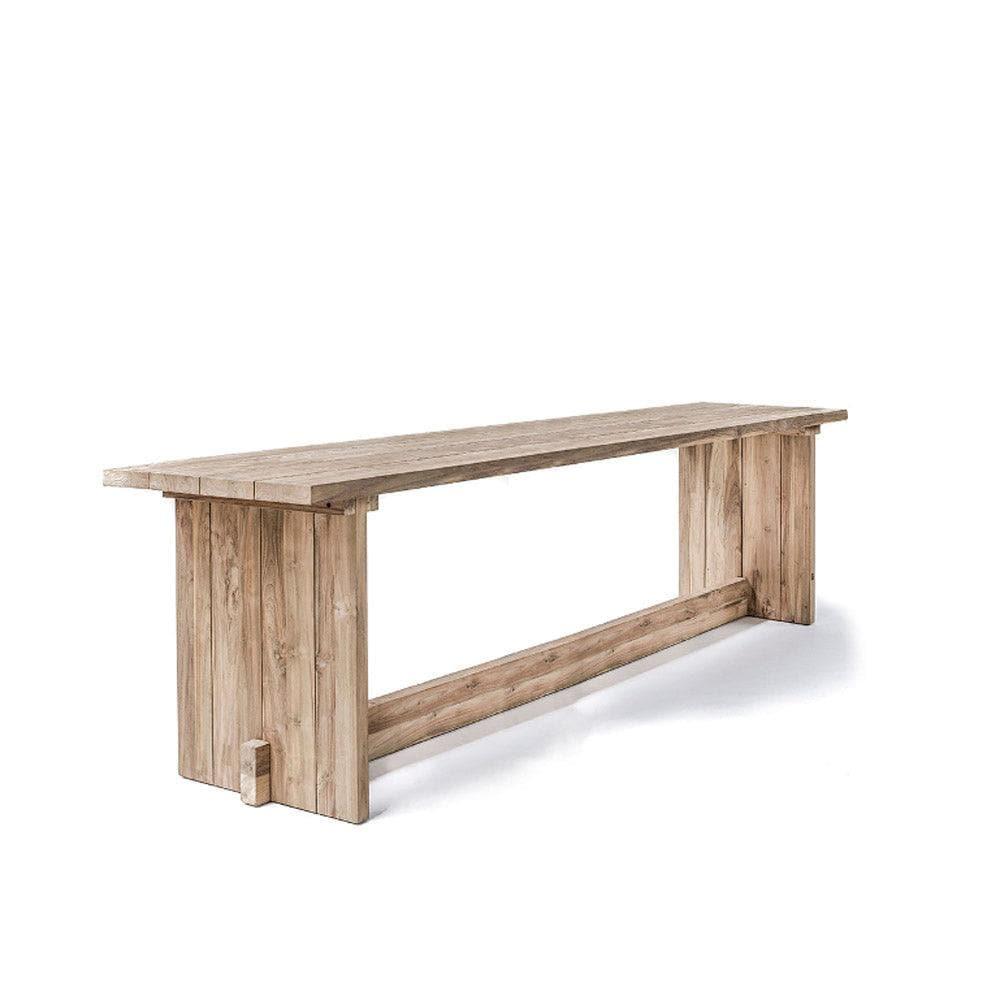 Bartisch ALEXI 310 cm von Gommaire – extralanger Outdoor-Bartisch aus recyceltem Teakholz, ideal für Gartenpartys, Terrassenbars und stilvolle Außenbereiche