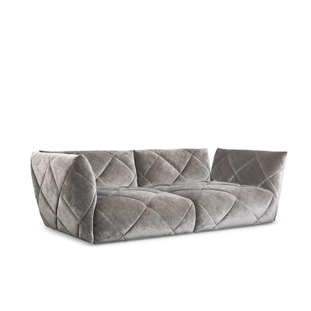 Designersofa TERATAI F106 von Bretz in Eisgrau – modernes Polstersofa mit geschwungener Rückenlehne und elegantem, hellgrauem Samtbezug