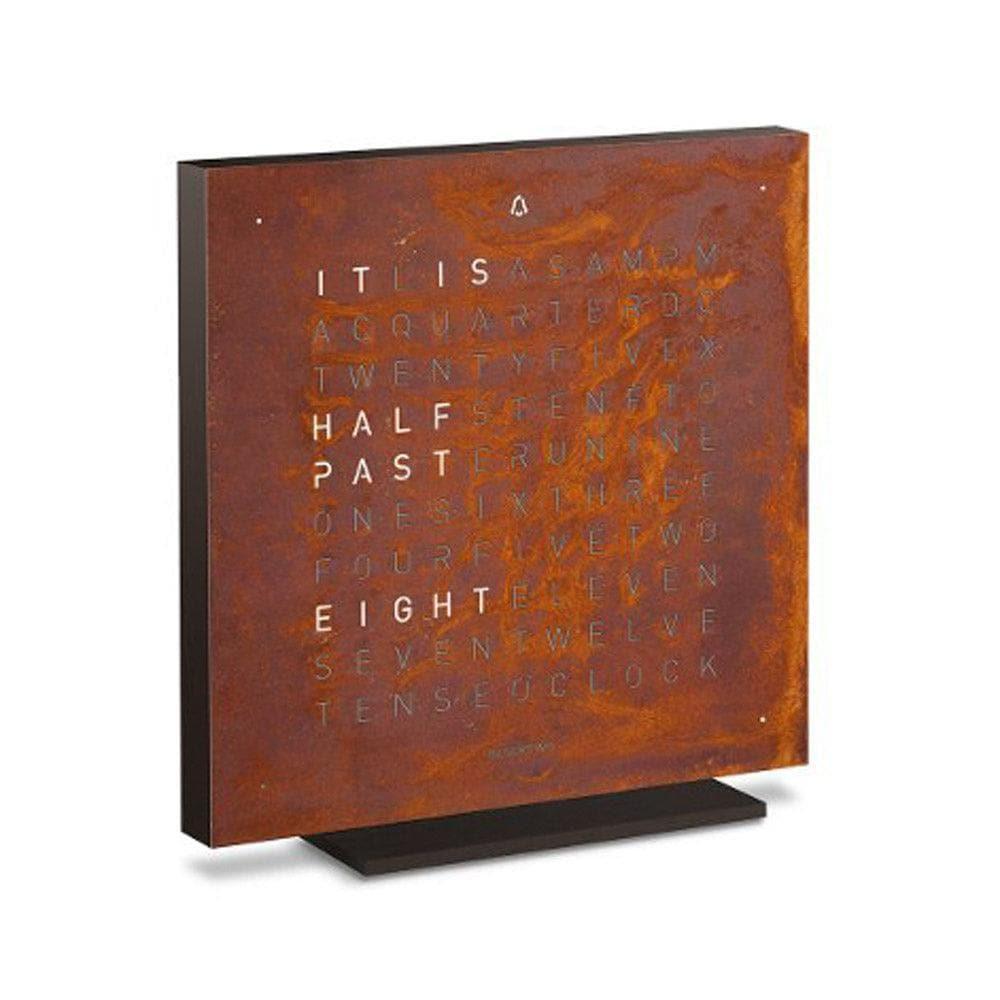 QLOCKTWO EARTH 13.5 Rust – side view of the oxidized designer table clock in warm rust tones from the Creator’s Edition