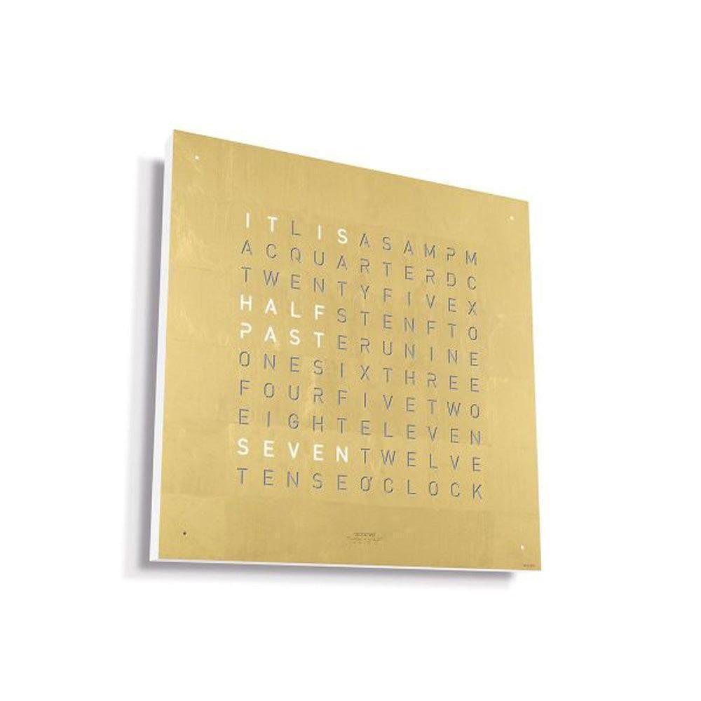 QLOCKTWO EARTH 45 Gold – side view with white frame and gold leaf finish