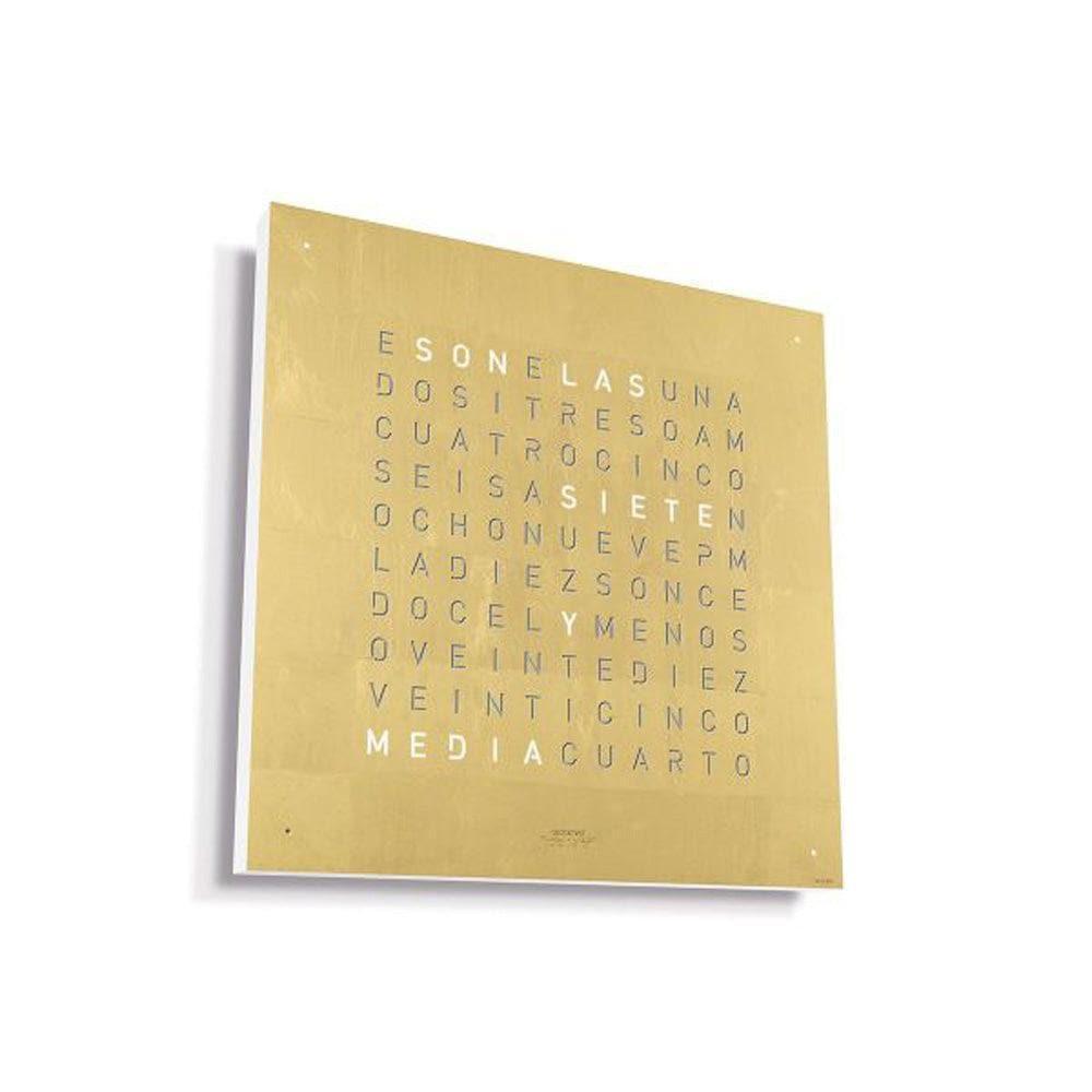 QLOCKTWO EARTH 45 Gold – vista lateral con carcasa blanca y superficie dorada