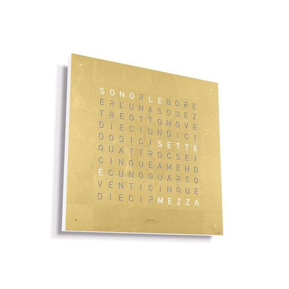 QLOCKTWO EARTH 45 Gold – vista laterale con scocca bianca e finitura dorata a mano