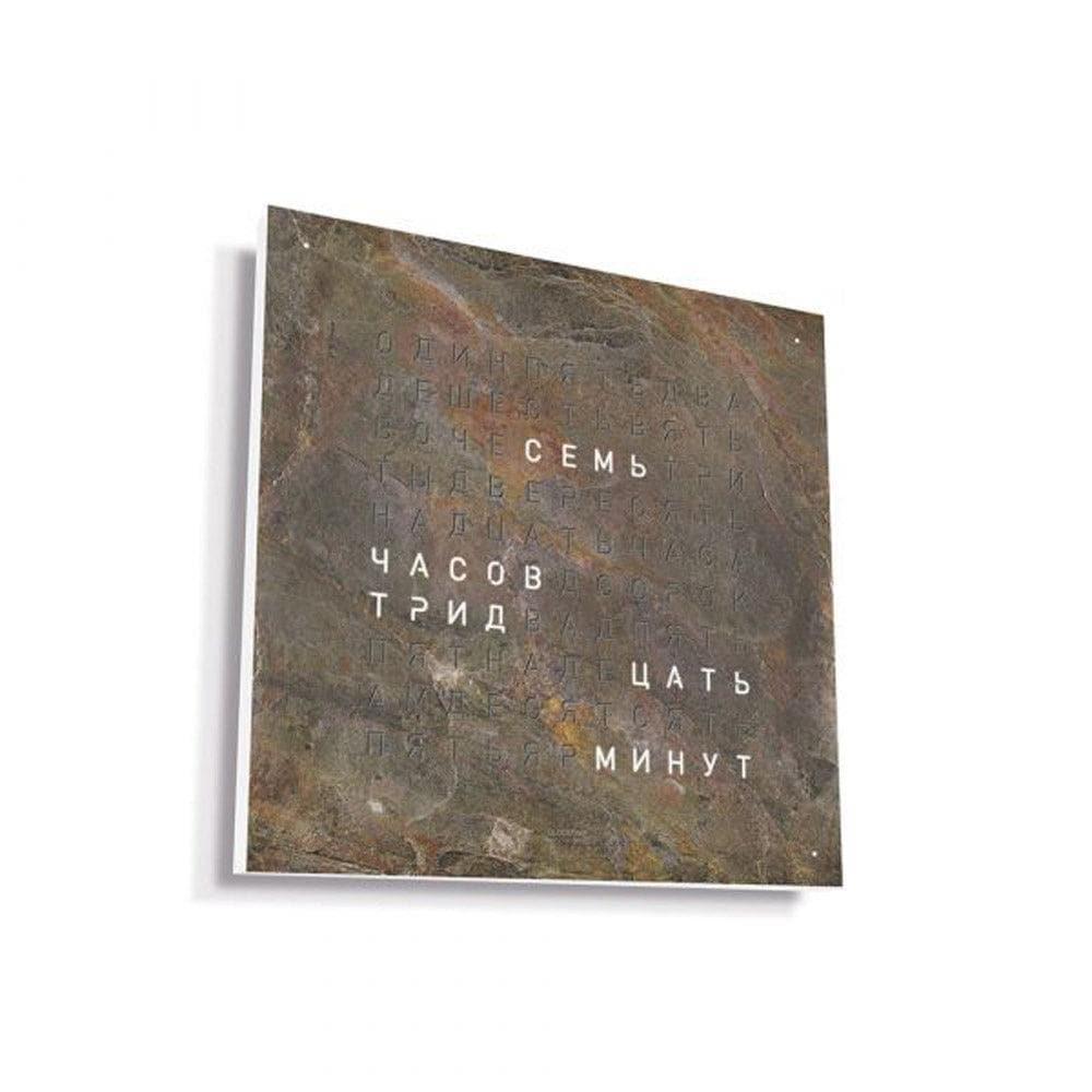 QLOCKTWO EARTH 45 Glintscape с белым корпусом – боковой вид дизайнерских настенных часов класса люкс