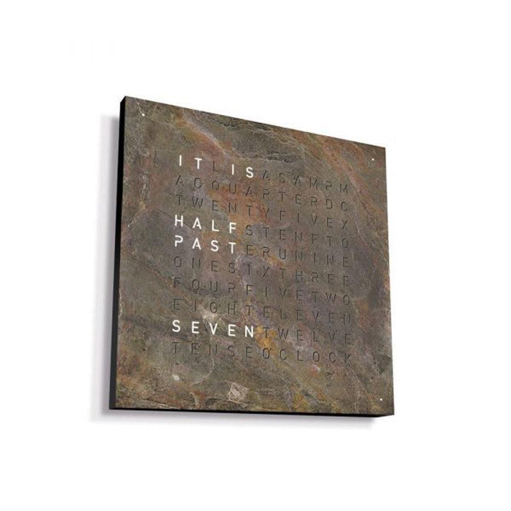 Side view of the QLOCKTWO EARTH 45 Glintscape – black aluminium case with artistic finish and iconic design