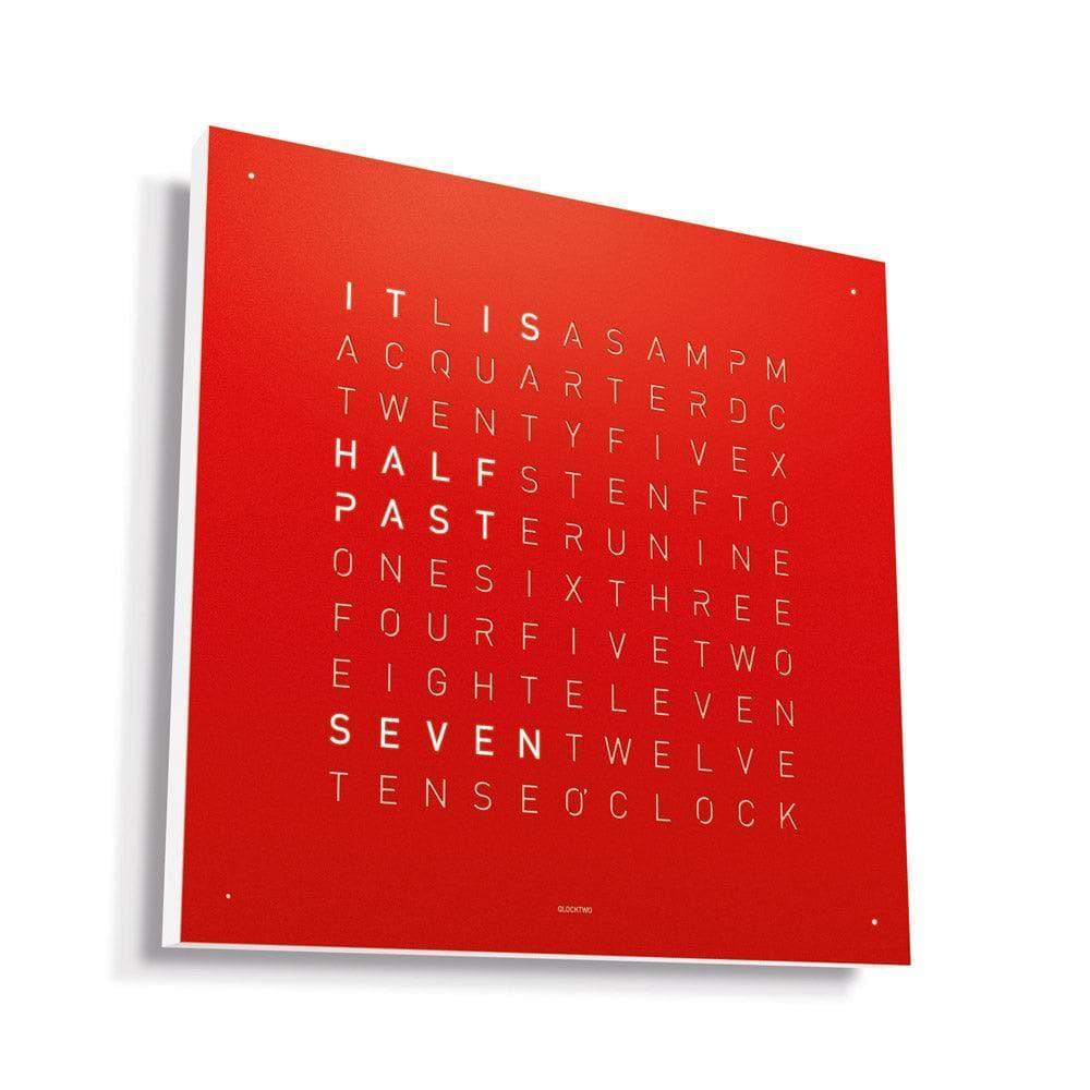 QLOCKTWO EARTH 45 Red Pepper – side view with white frame and bold red steel surface