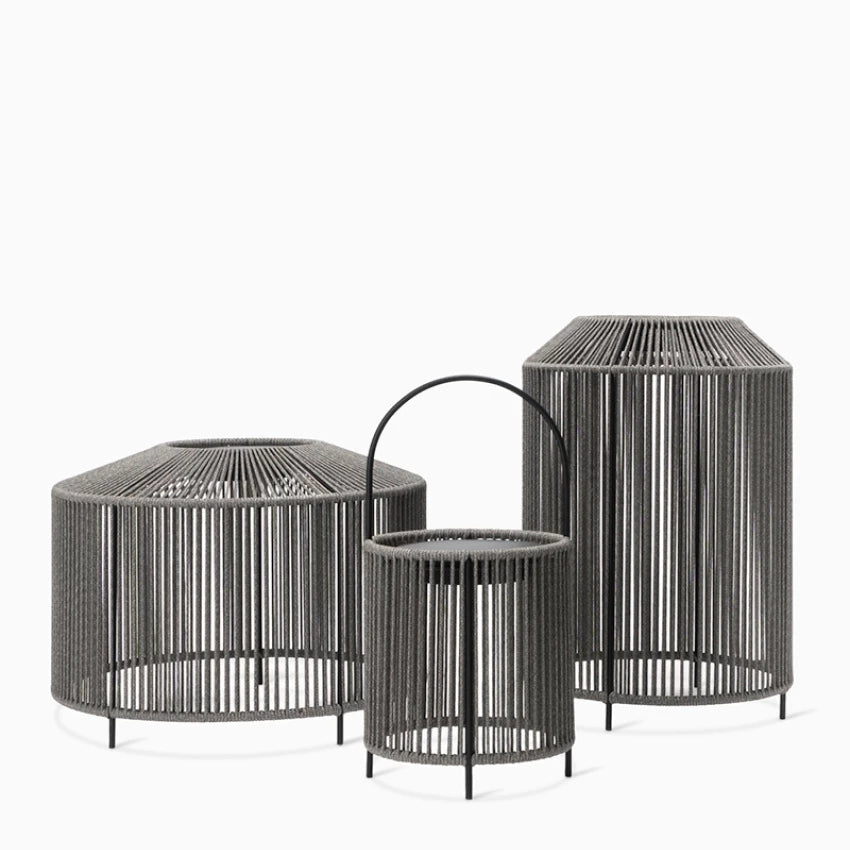 Vincent Sheppard MORA Outdoor Lampe in Fossil Grey mit Seilgeflecht als 3er Set.