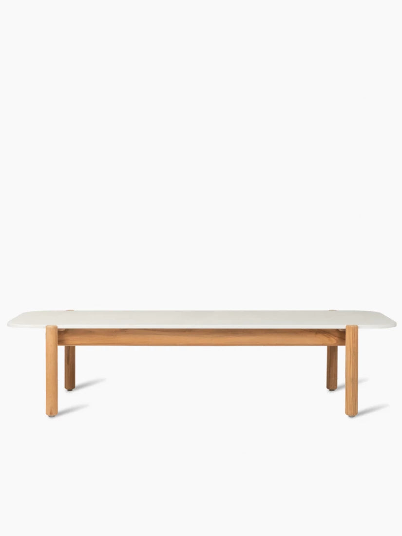 Vincent Sheppard ODA Couchtisch rechteckig mit Teakgestell und einer Keramikplatte in der Farbe Portland