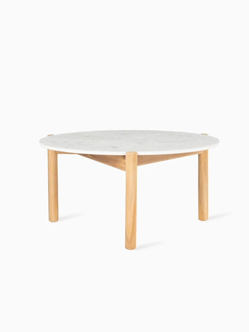 Vincent Sheppard ODA Couchtisch rund mit Teakgestell und einer Keramikplatte in der Farbe Shards