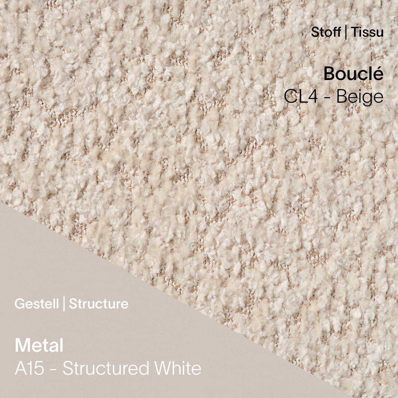 Stoff Bouclé CL4 Beige kombiniert mit Metallgestell A15 in strukturiertem Weiß
