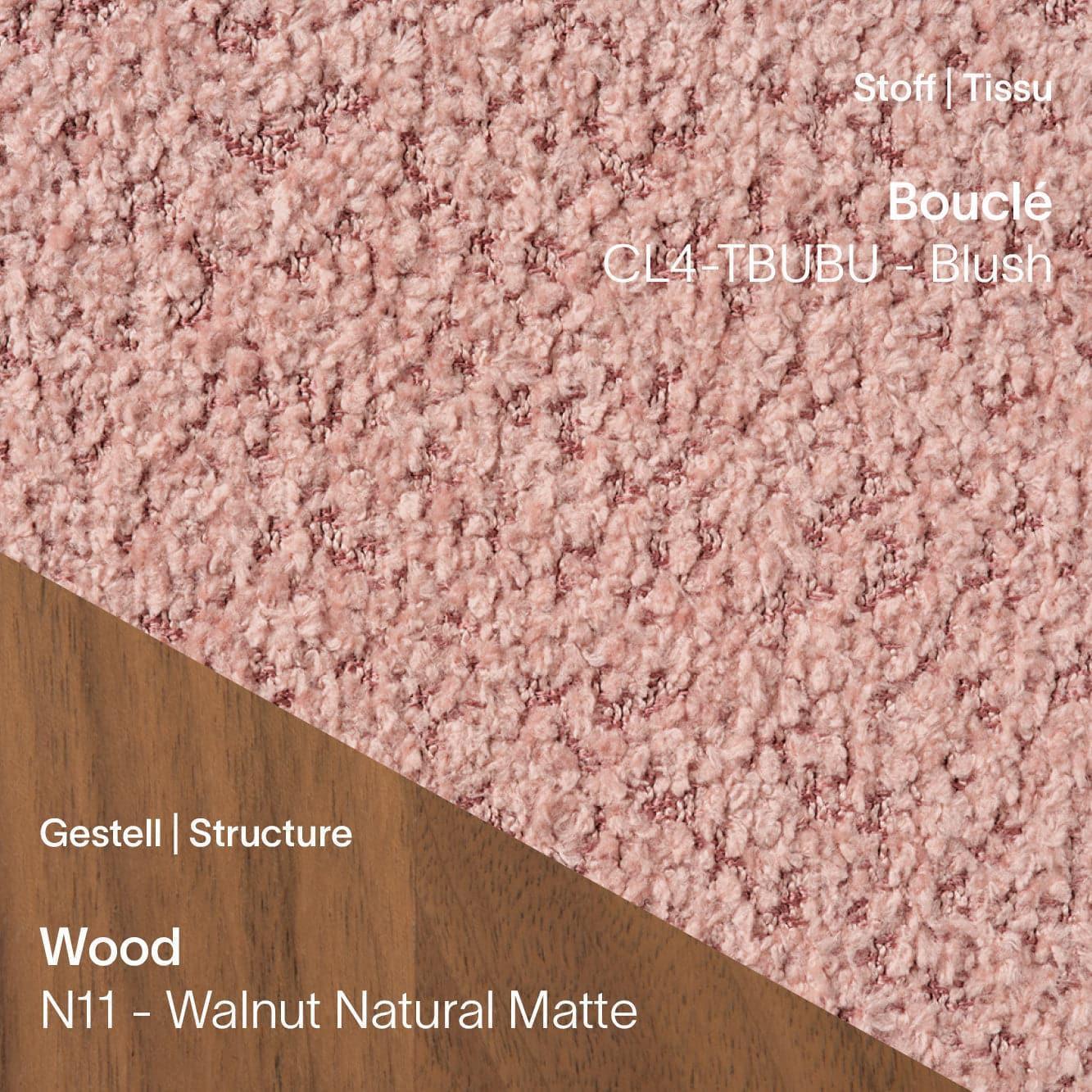 CUORI mit Bouclé CL4 Blush Stoffbezug und Walnussbeinen N11 Natural Matte
