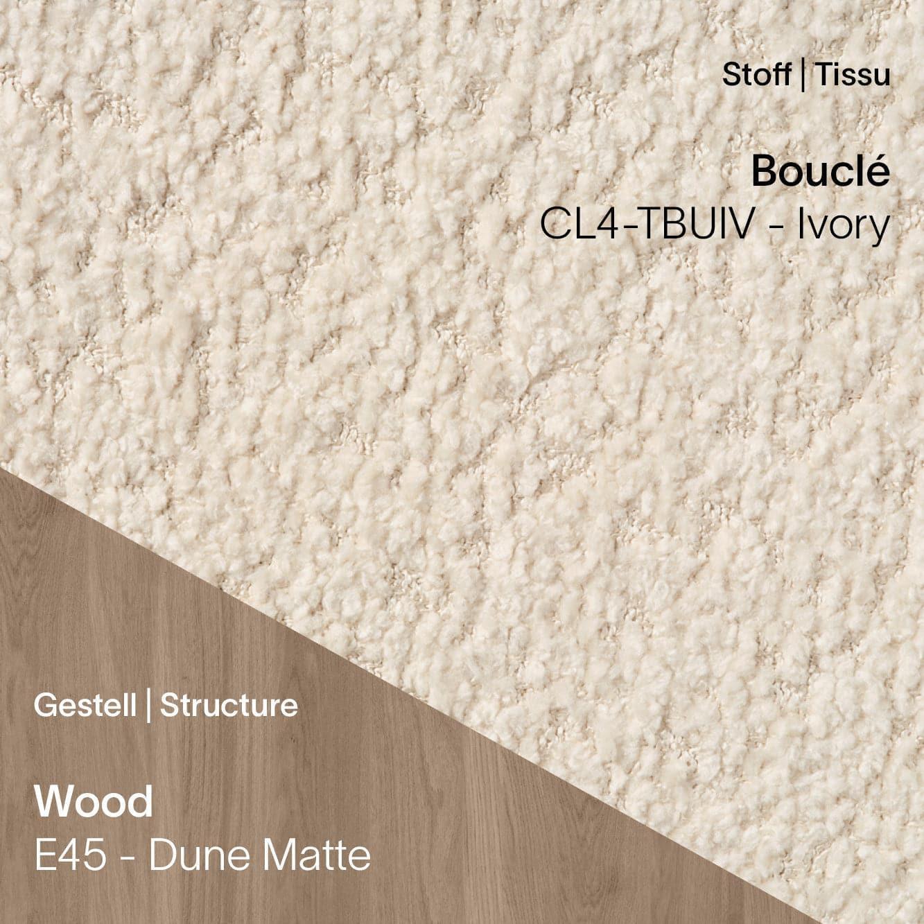 Stuhl CUORI von Mobitec – Bouclé CL4 Ivory kombiniert mit Eiche Dune Matte Gestell (E45)