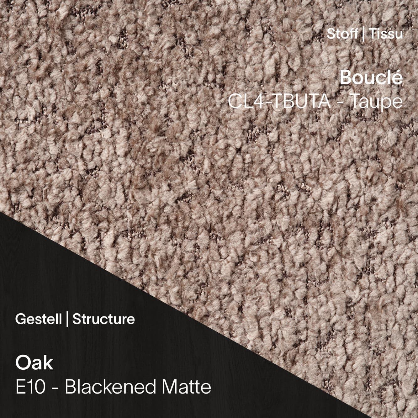 CUORI von Mobitec mit Bouclé CL4 Taupe Stoff und schwarzen Eichenbeinen E10 Blackened Matte