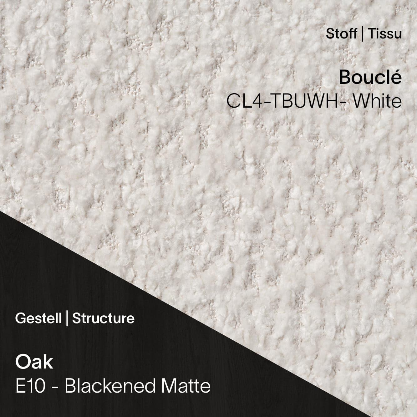 Mobitec CUORI mit Bouclé CL4 White Bezug und schwarzen Eichenbeinen E10 Blackened Matte