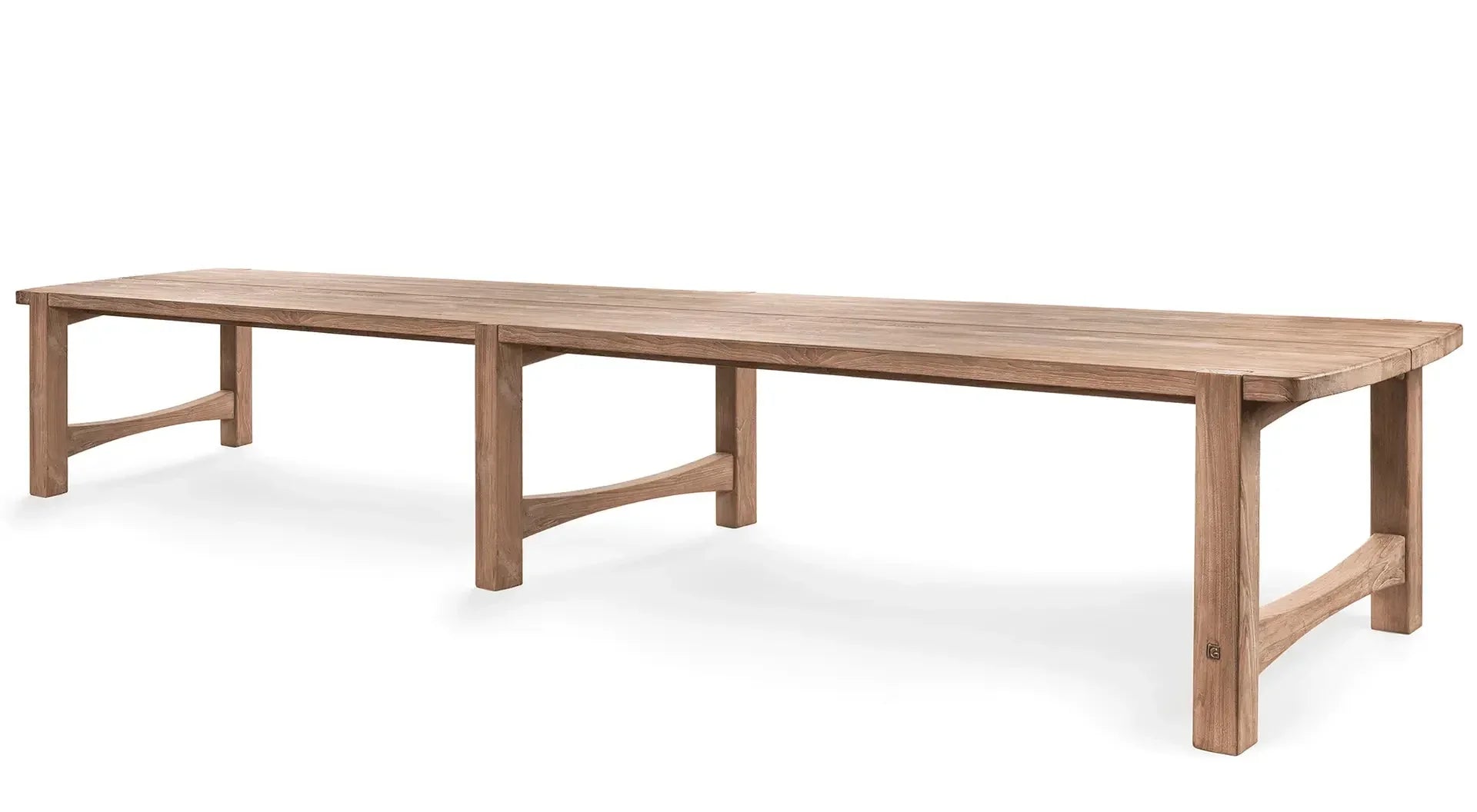Sehr großer Gartentisch JACOBA 450x122 cm von Gommaire – beeindruckender Teakholz-Outdoor-Tisch für lange Tafeln im Garten, ideal für gesellige Feste und exklusive Außenbereiche