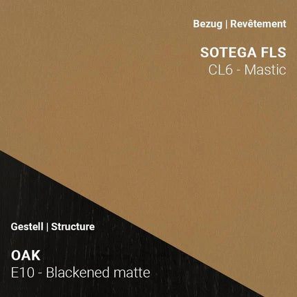 Mobitec Stuhl KNUT C0110 mit Stoff Sotega FLS CL6 Mastic und Eiche Blackened Matte – heller Farbton trifft dunkles Holz