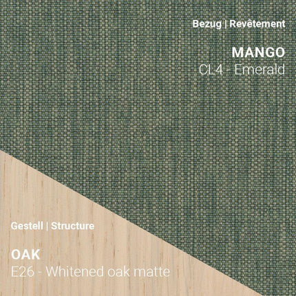 Trendiger Stuhl LOLA C3012 in Mango Emerald und weiß geöltem Eichen-Gestell von Mobitec