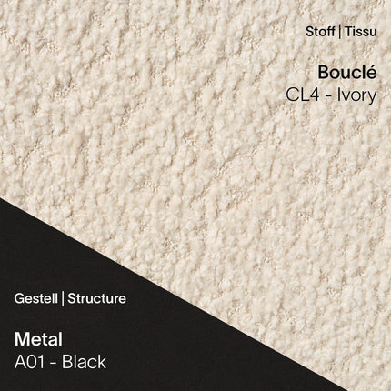Mobitec Stuhl LOLA C3110 mit Bouclé CL4 Ivory und schwarzem Metallgestell A01