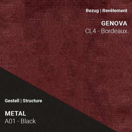 Mobitec Stuhl LOLA C3110 in Genova CL4 Bordeaux mit Gestell A01 Metal Black