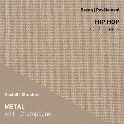Designstuhl LOLA C3110 in Hip Hop CL2 Beige mit A21 Metal Champagne Gestell von Mobitec