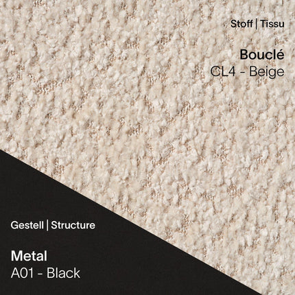 Mobitec LOLA C3510 in Bouclé CL4 Beige mit A01 Metal Black – strukturierter Naturton mit kontrastierendem Gestell