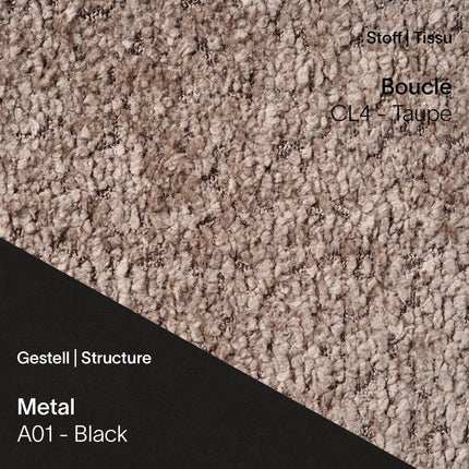 Mobitec LOLA C3510 in Bouclé CL4 Taupe mit A01 Metal Black – ruhiger Erdfarbton mit kräftigem Rahmen