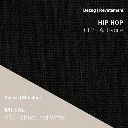 Stuhl LOLA C4212 mit Bezug Hip Hop Anthracite und A15 Metal Structured White – starke Kontraste mit klarer Linie