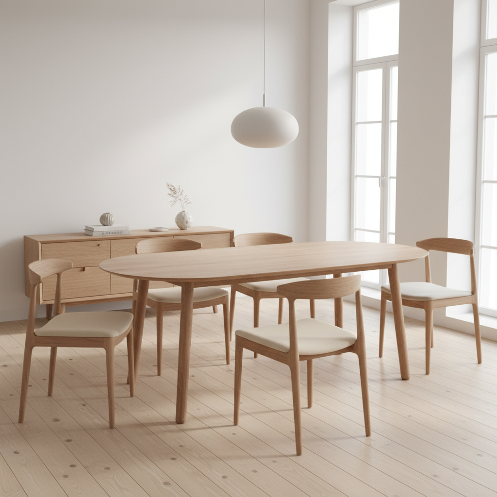 Der Tisch MADS T0400 von Mobitec in einer modernen Esszimmer-Einrichtung mit skandinavischem Flair